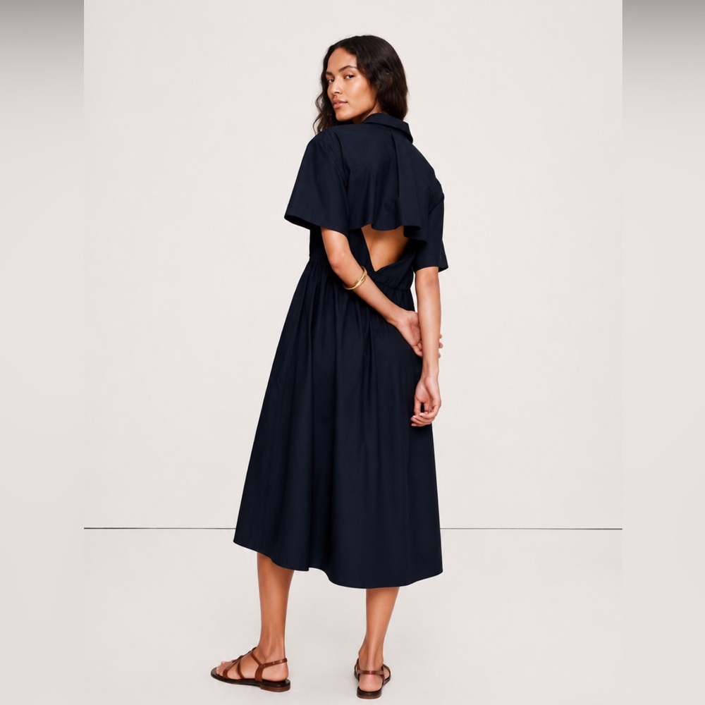NWT! Banana Republic Navy Cotton Poplin Open-Back Shirt Dress - Small ✏️